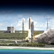 Artist’s conception of NASA’s Space Launch System (SLS) blasting off.